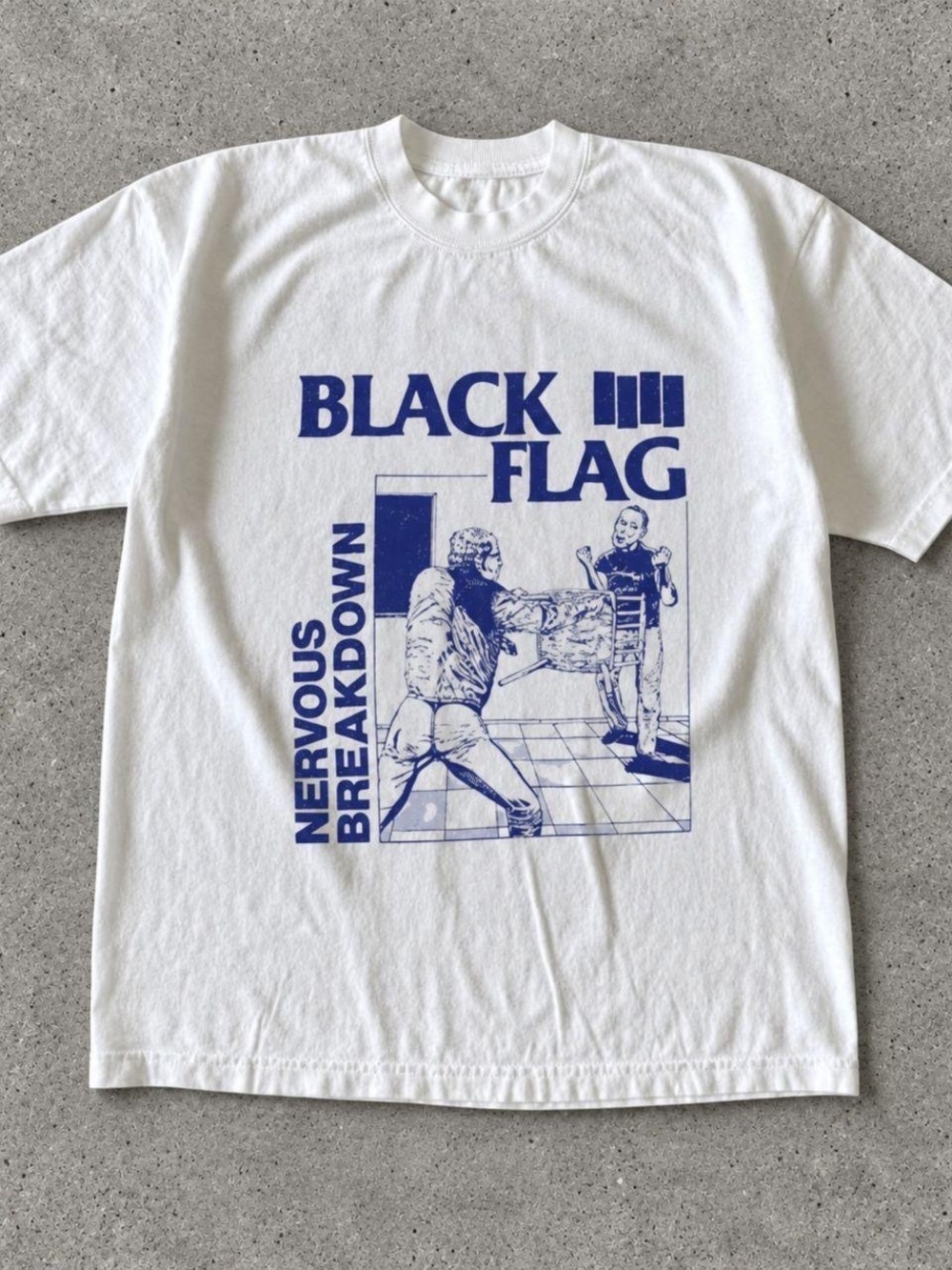 Gildan White T‑Shirt with Blue 'Black Flag' Graphic